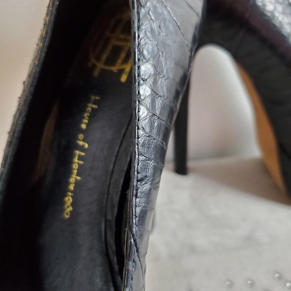 House of Harlow 1960 Black Snake Leather, Pin-Up Sexy Pump Heels - Picture 5 of 15